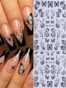2PCS Black Flower Vine Designs Nail Stickers DIY Elegant Floral Butterfly Acrylic Nail Art Designs Self Adhesive Decals Manicure Nail Art Decoration Accessories For Women Girl - 黑色 - 查看 2