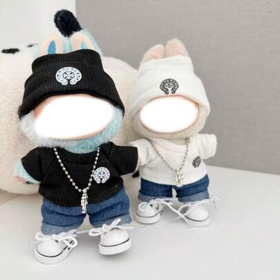 17厘米娃娃衣服 - 露耳连帽衫，马卡龙色