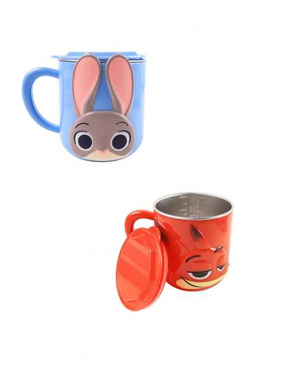 Disney 3D Cute Judy And Nick Cartoon Stainless Steel Cup, 320ml Stainless Steel Water Mug With Handle, Scald-Proof For Coffee, Milk, Drinking, Suitable For Gifts, Christmas Presents, Cartoon Cup Series