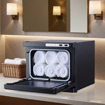 Hot Towel Warmer, 1.76 Gal Small Towel Warmer Cabinet With Clip & Stainless Steel Rack, Holds Up 12 Towels, Portable All-Round Heating Cabinet For Spa, Barber, Manicures, Massage, Salon, Black