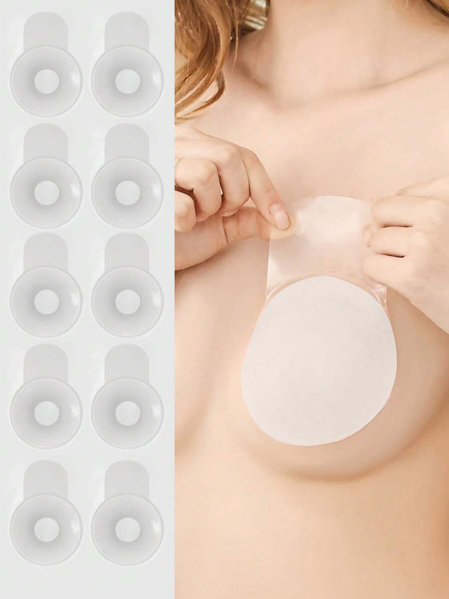 2/10pcs Transparent Lift Bra Petals, Nipple Cover, Invisible Backless Strapless Silicone Breast Petals For Wedding Dress, Party, Lingerie - Clear - View 1