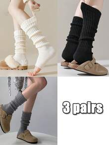 1/2/3 Pairs Women's Solid Color Rib Knit Leg Warmers, Decorative Knitted Leg Warmers, Minimalist Vintage Style, High Elasticity, Comfortable And Warm, Can Be Paired With Boots, Suitable For Autumn/Winter Daily Wear - Multicolor - View 25