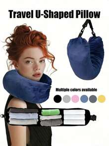 1pc Super Soft Adjustable Neck Pillow, New Travel U-Shaped Pillow, Filled With Clothing Fiber, Portable Memory Foam Travel Pillow, Large Capacity Zipper, Lightweight And Portable, Essential Daily Item. Comes With Storage Bag And Shoulder Strap, Suitable For Car, Train, Office, Airplane And More, Ideal For Long-Haul Flights, Business Trips, Commuting, Vacations, Home Rest, Sleep Aid. Available In Multiple Colors, Comfortable Travel Accessory Gift. - 彩色 - 查看 1