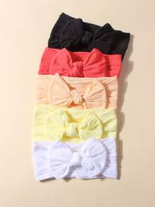 5PCS Summer Candy Color Nylon Bow Baby Headbands, Soft Skin-Friendly Cute Princess Hair Accessories, Suitable For Daily Use In All Seasons - 彩色 - 查看 1