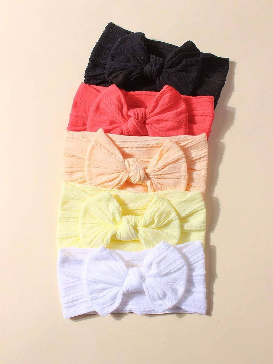5PCS Summer Candy Color Nylon Bow Baby Headbands, Soft Skin-Friendly Cute Princess Hair Accessories, Suitable For Daily Use In All Seasons - 彩色 - 查看 1