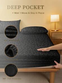 1件黑色豹纹图案床笠，树枝图案床垫保护套，情人节床垫罩，床单，柔软透气，适用于各种尺寸的床——单人床、双人床、特大号床、大号床，深口袋设计，最大可达11.8英寸