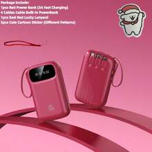 LADAPU Pin dự phòng sạc nhanh 10000mAh Mini Cute 5V2A, Bộ sạc điện thoại di động di động dung lượng lớn có thể sạc lại kích thước nhỏ, tích hợp 4 dây cáp, Màn hình kỹ thuật số thông minh, Giao diện Micro, Đầu ra & Đầu vào USB-C, Bộ pin du lịch ngoài trời Thích hợp cho Kỳ nghỉ hè Du lịch/Cắm trại ngoài trời và Nguồn điện dự phòng khẩn cấp Quà tặng cho Gia đình, Bạn bè, Màn hình hiển thị nguồn điện sinh nhật, Bộ sạc di động - Đỏ - Xem 2