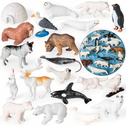 20PCS Simulation Mini Arctic Animal Toy Set, Arctic Deer, Polar Bear, Arctic Fox, Beluga Whale, Dolphin And Other Arctic Animal Toys, Halloween And Christmas Party Decoration Gifts