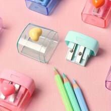 2pcs Heart-Shaped Single/Double Hole Pencil Sharpeners - Creative Cartoon Design, Durable Plastic Material, Suitable For School & Office Supplies, Great Back-To-School Gift Or Prize, Stationery, Interesting Design, Sturdy Structure - Multicolor - View 2