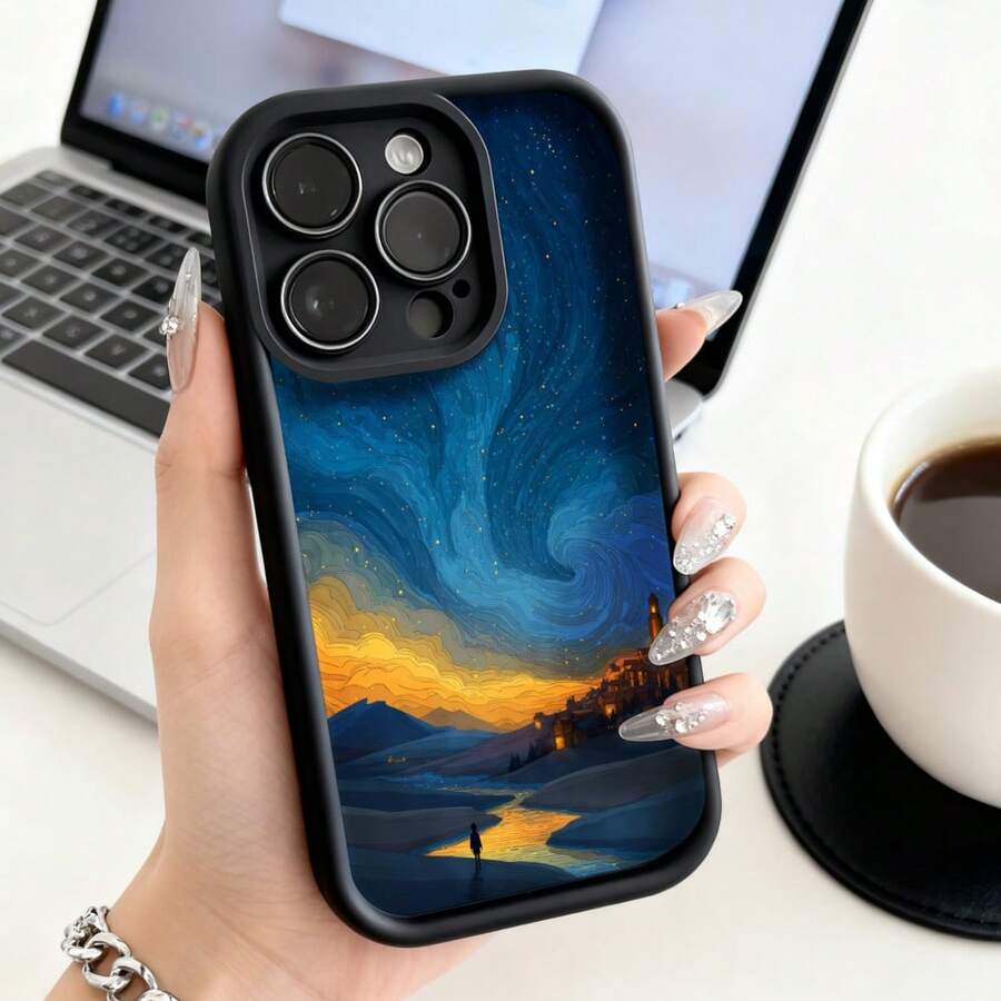 Funda de teléfono de moda, compatible con varios modelos de , y , diseño de arte de paisaje de cielo estrellado para fundas de teléfono, protector de teléfono para modelos de , y , regalo de funda de teléfono para pareja, regalo de vacaciones para novio o novia, este es un regalo popular para amigos o socios, adecuado para ocasiones de negocios. Duradera, resistente a las manchas y a las huellas dactilares, esta nueva funda para teléfono de hombres y mujeres es un gran regalo. - Café integral - Ver 1
