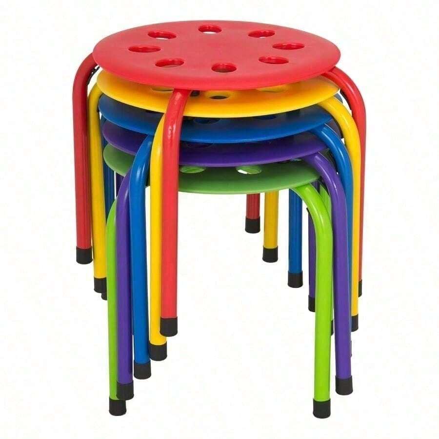 Norwood Commercial Furniture Taburetes apilables para niños 12 pulgadas para oficina y aula varios colores paquete de 5 - Multicolor - Ver 1