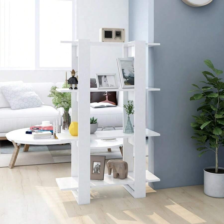 Larryhot Estantería/divisor de espacios blanco 80x30x123,5 cm, Fácil de montar, elegante y hermoso, y conveniente para almacenar artículos, es una opción ideal para el almacenamiento y la decoración del hogar. - Blanco - Ver 1