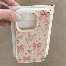 Funda para teléfono: Textura de lichi blanca, lazo rosa, patrón simple y dulce, compatible con iPhone 17 16e 16 15 14 13 12 11 Pro Max Air X XR XSMAX 8 7 Plus, funda trasera mate anti-caída, cubierta protectora para smartphone, funda de uso diario, accesorio de moda para teléfono - Estilo 1 (1 pieza) - Ver 1