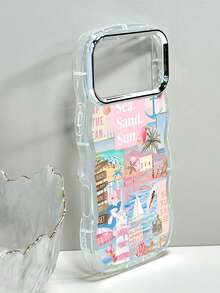 Summer Beach Collage Pattern, Fresh Vacation Style, Transparent Phone Case With Electroplated Ring, Phone Case For IPhone17 PRO MAX IPhone17 AIR /16/15/14/13/12/Pro Max/Pro/Plus, For Galaxy A54/A55/A56/A70/A71/A72/A73/A, Galaxy S26/S25/S24/S23/S22/S21. Wave-Shaped Design, Comfortable Grip, Everyday Reliable Protection. Great Gift Choice For Holidays, Perfect For Users Who Love Ocean Elements And Relaxed Vibes, Pastel Pink Tones With Sailboats, Lighthouses, And Beach Text, Creating A Romantic Island Feel And Summer Energy. - 無色 - 查看 7