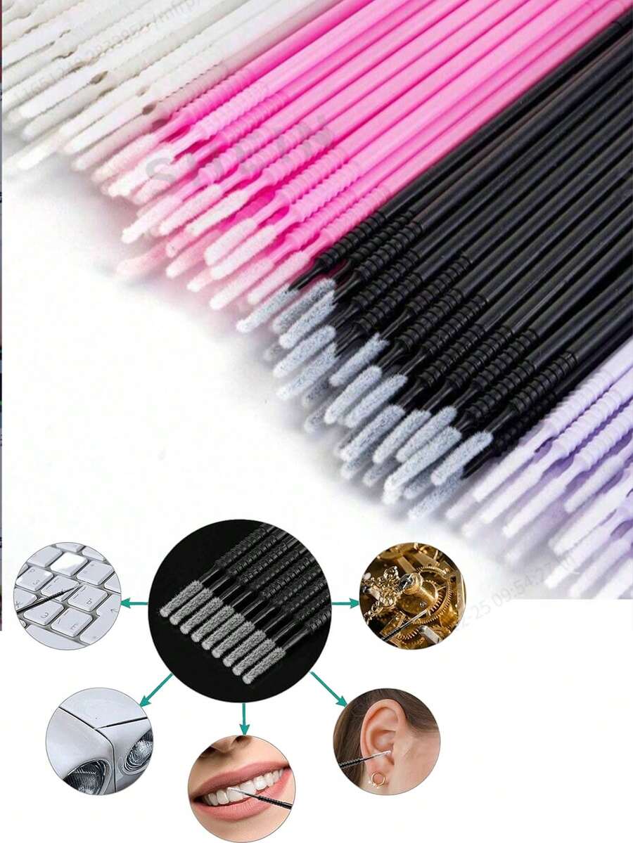 100pcs/Pack Disposable Micro Eyelash Remover Wipes, Eyelash Cleaning Sticks, Extended Cleaning Swabs, Eyelash Extension Tools - Multicolor - View 1
