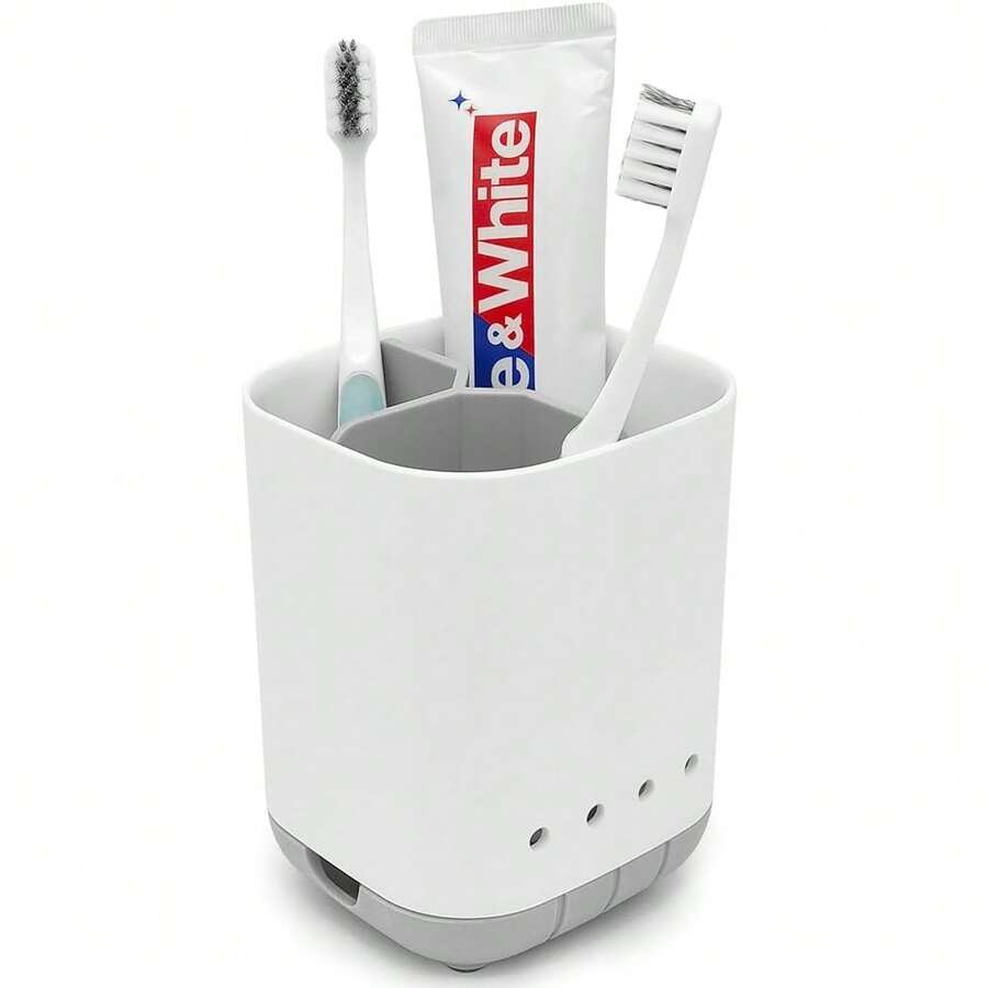 Soporte para cepillo de dientes para baño, de plástico desmontable para una fácil limpieza, multiusos, con 3 ranuras antideslizantes para organizar cepillos de dientes eléctricos y pasta de dientes, para tocador y encimera (gris) - Gris - Ver 1