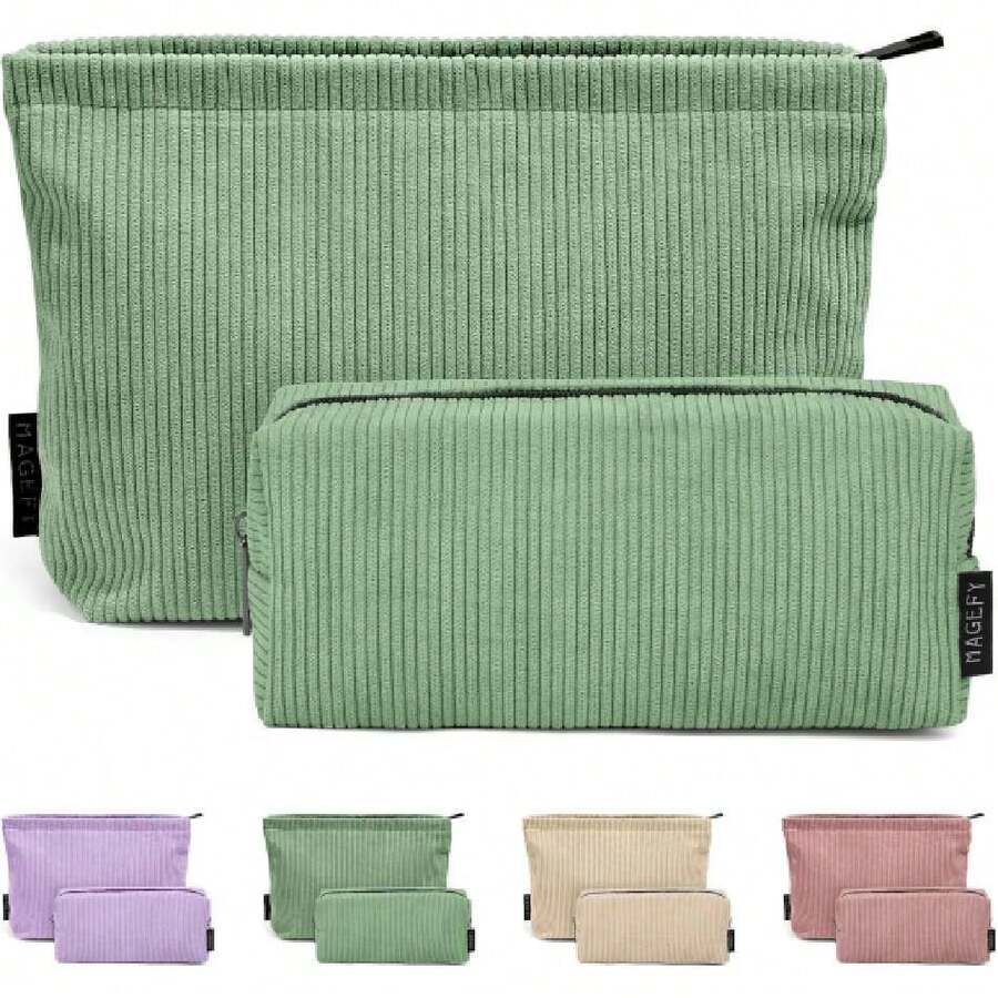 MAGEFY 2 pcs Bolsa de Cosméticos de Pana Estética Bolsa de Maquillaje Cosmetiquera para Maquillaje Neceser Mujer Portátil Cosméticos para Viajar Bolsas de Mujer (Verde),37336379 - Naranja Quemada - Ver 1