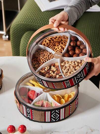 3pcs Bohemian Style Storage Boxes & Trays, Large Capacity Round Organizer Plates, Durable, Suitable For Snacks, Fruits Or Decorative Display, New Year, Ramadan Table Decor, Home Dining, High-End Restaurant Supplies, Housewarming Gift, Summer Home Decor