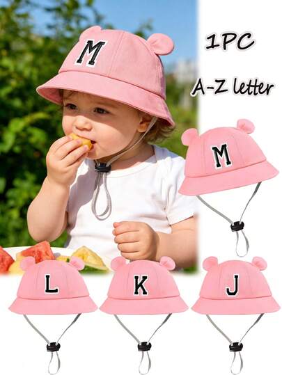 1pc Adjustable Breathable Hat, 26 Letters Customizable, Pink Beach Sun Protection Hat, Suitable For Toddlers, Kids, Girls, Ideal For Holidays, Outdoor Activities, Daily Wear, Birthday Gift