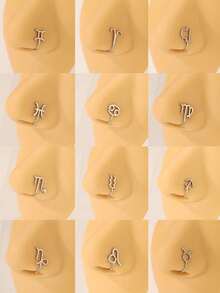 朋克风十二星座图案铜质鼻环,女士假鼻环饰品,适合日常休闲、情人节、度假、节日佩戴,也是送给女性的礼物、女士饰品、闺蜜礼物的理想之选。 - 銀色1 - 查看 2