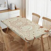1 件装防水户外桌布，带弹性包边 - 非常适合露营、野餐和花园派对 - 耐用涤纶材质，印有白色斋月日月图腾图案，适合节日派对和户外装饰、餐桌装饰、户外装饰、节日装饰、斋月装饰 - 彩色 - 查看 13