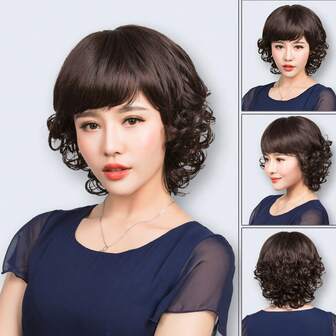 Parrucca corta e riccioluta da donna, di stile alla moda anime, con cuffia traspirante e sottile, resistente al calore, con chiusura a bottone, accessorio per costume da donna