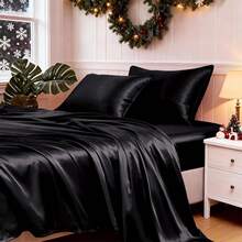 MR&Juego de Sábanas de Satén 4pzas, Sabanas Matrimonio Satín Sedosas Lujosas Suaves, con Sábana de Cajón Ajustable Bolsillo Profundo para Colchones Matrimoniales (Matrimonial, Negro) CVMD - Negro Rayado - Ver 12