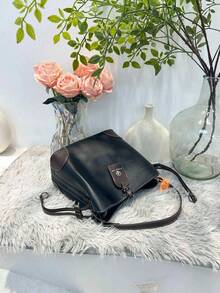 A Women's Handbag With Leather Edging And Adjustable Shoulder Straps, A Multi Colored Handbag For Daily Use (Beige/Coffee/Black) - Negro - Ver 5