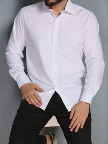 Men's Slim Fit Long-Sleeved Dress Shirt - White - View 1