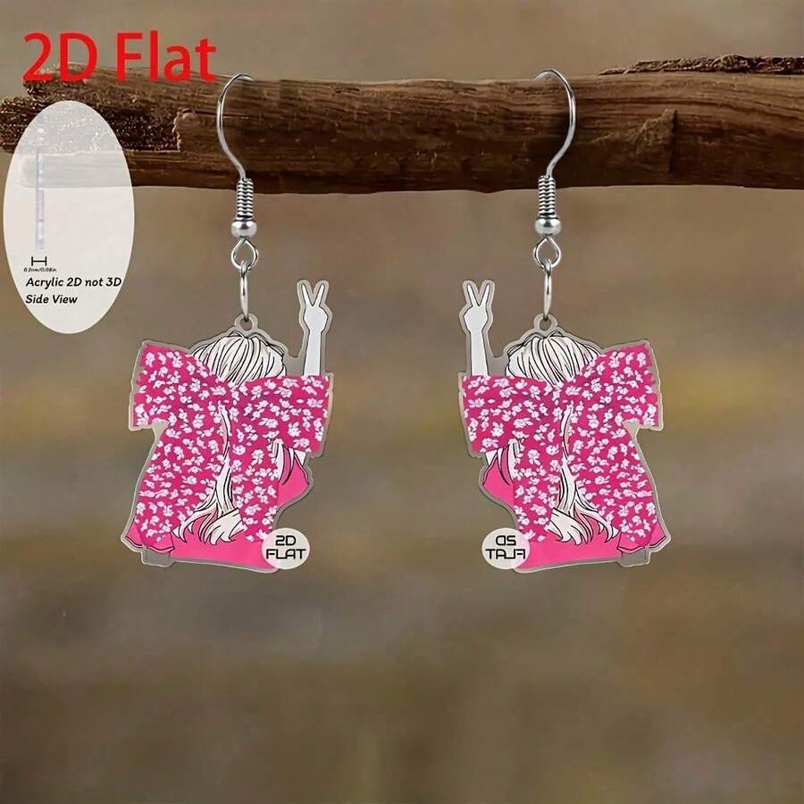 2D flat women's Japanese style cherry blossom and geisha silhouette delicate earrings - elegant daily party jewelry, pink and white floral design, lightweight and comfortable circle suitable for casual formal occasions, perfect for birthdays, weddings and Japanese themed parties - Multicolor - Ver 1