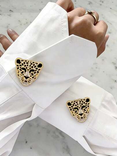 1 pieza Gemelos con textura de cabeza de leopardo, elegante y versátil, Broche de botón para mujer, de alta gama y elegante, Clip de corbata con diseño de animales, Accesorio para mujer, Cubierta de puño de ropa de fiesta de lujo ligera que muestra el temperamento, Adecuado para uso diario, Regalo para amigos, Regalo para amantes, Regalo para la familia