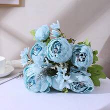 Duovlo Artificial Peony Silk Flowers Fake Flowers Vintage Wedding Home Decoration,Pack Of 1 (Spring Blue),20.87*3.5,SpringBlue - 春藍 - 查看 5