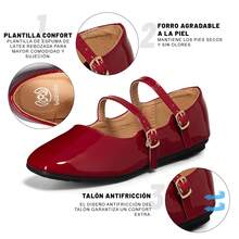 WEIDE zapatos mujer flats Flats Ballerina de charol con doble correa, Flats De Dama elegantes Flats Rojos y flats negros mujer, combinan con faldas y jeans, ideales para oficina, campus y salidas casuales, estilo Flats De Dama Elgantes y flexi flats - Rojo - Ver 7
