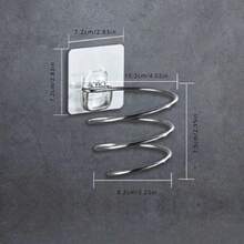 1 Piece Bathroom Spiral Hair Dryer Holder, No-Drill Adhesive Wall Mount Organizer, Nail-Free Removable Hairdryer Storage Rack, Home Bathroom Hair Styling Tool Organizer Bathroom - Silver - View 4