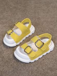 1双幼儿女童简约休闲魔术贴凉鞋，露趾平底凉鞋 - 黃色 - 查看 2