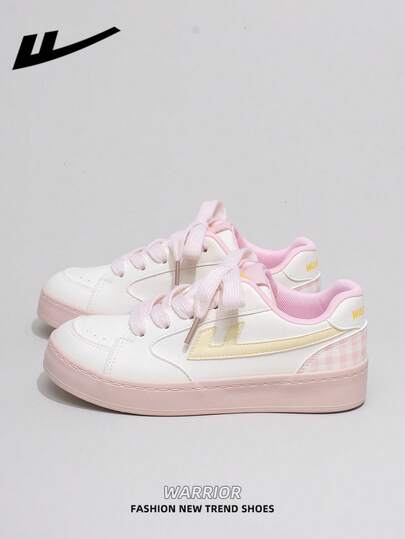  1 par WARRIOR damskor med tjock sula och mjuk botten, låga utomhusskor med platta skor, rund tå, låg klack, halkfri, enfärgade, eleganta vandringsskor med mjuk botten, lämpliga för studenter, examensfoton, platta skor, låga läderskor för sport och skateboard