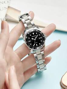 1件女士简约休闲时尚不锈钢表带石英腕表，适合日常佩戴 - 黑色 - 查看 1