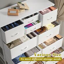 Tall Dresser, Dresser For Bedroom With 14 Drawers, Tall Bedroom Dresser For Bedroom, Large Fabric Dresser With Wood Top And Metal Frame, Mother's Day Decor, Room Decor, Home Decor, Festival Decor - 白色-1 - 查看 3