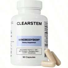 Bestseller!CLEARSTEM - MINDBODYSKIN Hormonal Acne Supplement (5-HTP) - Natural DIM Supplement - Skin Care Vitamins - Hormone Balance, Antioxidants - Gluten Free, Cruelty Free - 30 Servings, 90 Capsules.Supplement Vitamin,Free Shipping. - 2pcs - 查看 6