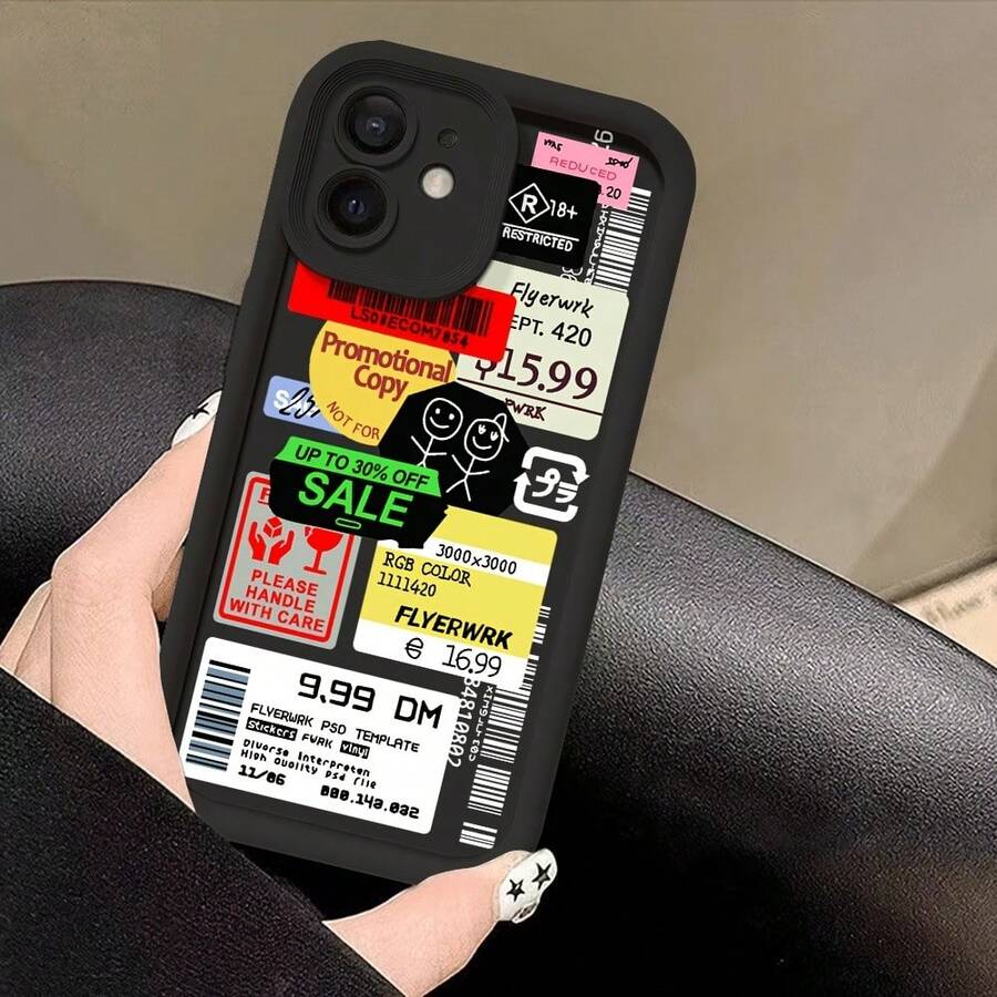 Estuche para Teléfono Móvil con Etiqueta de Sello de Moda y Código de Barras para iPhone 16 15 14 13 12 11 Pro Max Mini XR XS X 7 8 Plus, Cubierta Trasera Suave de TPU Anticaída - Color 1 - Ver 1