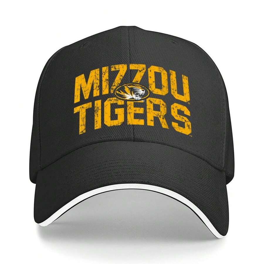 Mizzou Tigers Baseball Cap - Adjustable Vintage Look Hat, Bold Missouri Tigers Texting Typo Design In Black & Golden, Machine Washable Textile Fabric For Game Day, Campus, Everyday Fan Gear - Go - 黑色 - 查看 1