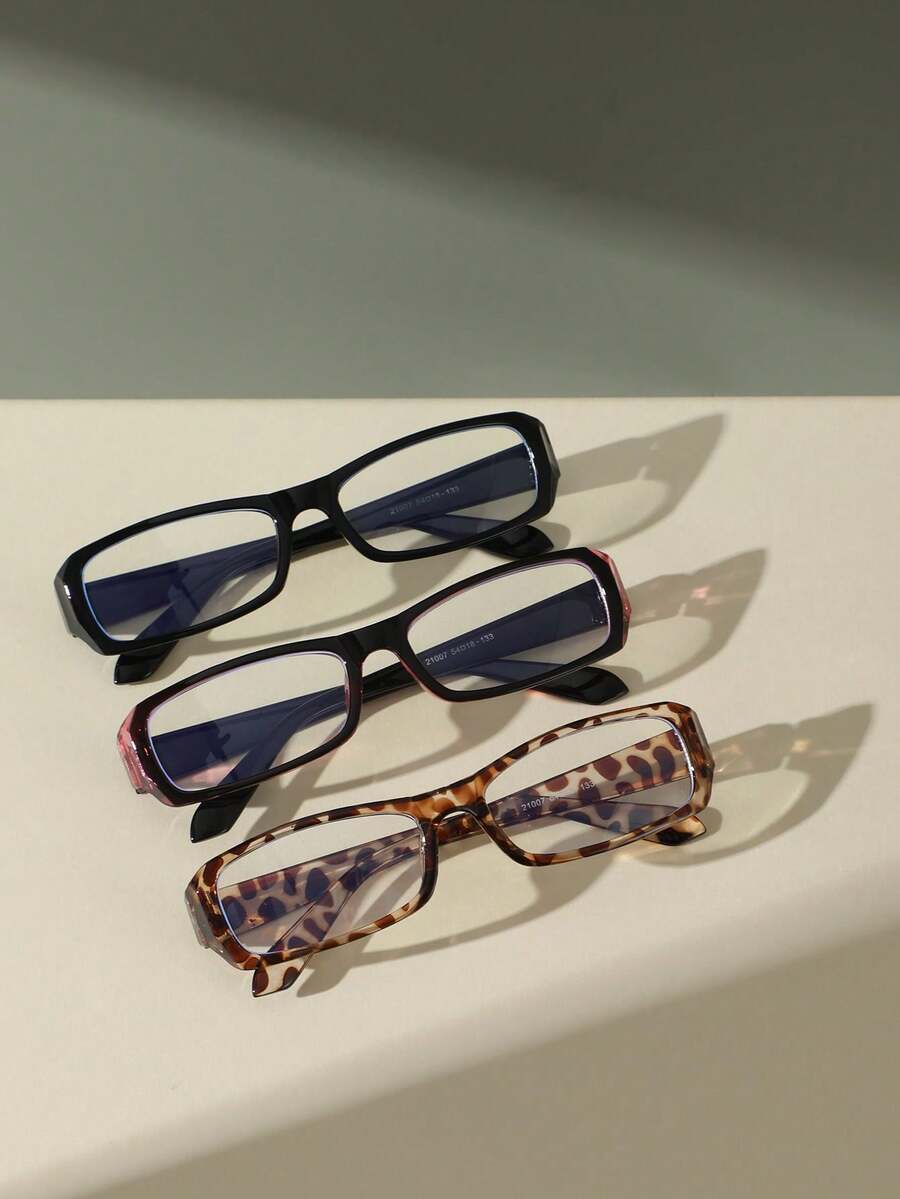 3 Pairs Computer/Gaming/TV/Phone Glasses, Square Plastic Frames, Reduce Eye Fatigue, Fashion Glasses, Non-Prescription