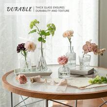 Glass Bud Vase Set Of 5, Clear Small Flower Vases For Centerpieces In Bulk, Mini Vintage Vase For Rustic Wedding, Home,Table,5Pcs,Clear - 清除 - 查看 4