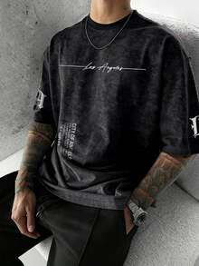 Men's Casual Versatile Simple Graphic Print Short Sleeve T-Shirt - Black - View 3