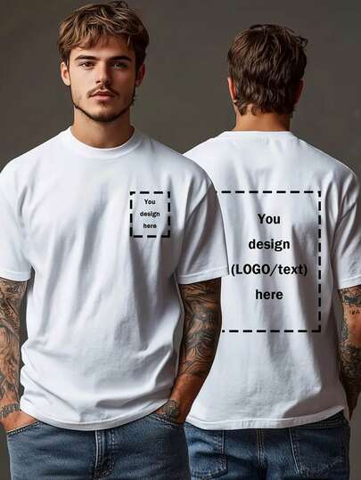 Customized Men's White T-Shirt For Spring/Summer, Personalize With Your Text/Name/Message/Fun Text/Blessing, Upload Your Favorite Photo/Friend/Lover/Landscape/Pet, White T-Shirt, Holiday Gift, Anniversary Gift, Music Festival Outfit, Gift For Him, Men's Loose Fit Round Neck Short Sleeve T-Shirt, Party Outfit, White Men's Short Sleeve Ornamental,Hipster,Contracted