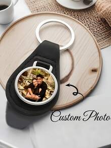 Personalised Photo Keyring In Leather Case, Father's Day Keepsake, Gift For New Dad, Personalized Photo Keychain, 1pc Personalized Photo Faux Leather Key Chain, Dog Tag Pet Tag Custom Photo Key Ring