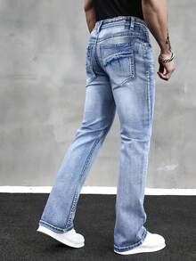 YANGCANREN Men's Retro Disco Flare Leg Slim Fit Casual Pants - Light Wash - View 2