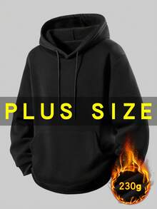 Autumn/Winter Men's Plus Size Fleece Hooded Sweatshirt, Loose Fit, BF Style Lazy Ins Style Warm Jacket Top Sports - Black - View 10