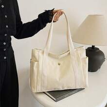 1pc Large Capacity Canvas Tote Bag,Versatile Women's Handbag For Commuter Work Student,Canvas Tote Bag, Large Capacity Women's Bag,Milania - Màu be - Xem 4