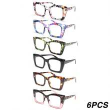 6pcs Retro Square Reading Glasses Set Durable Glasses For Book Lovers Office Computer Use - 6 CÁI - Xem 10